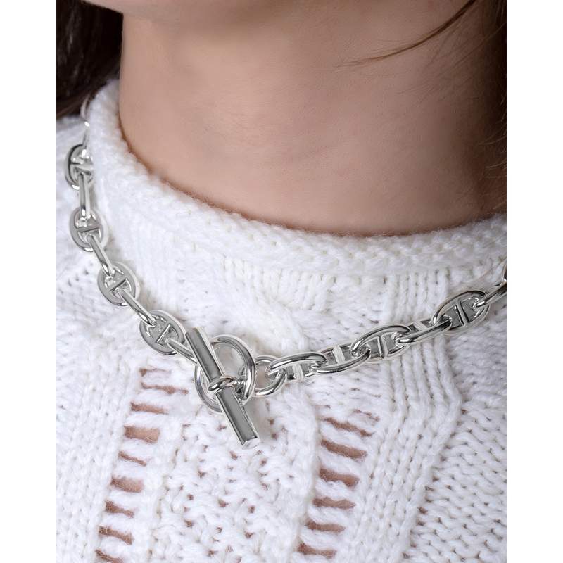 Collier d'occasion HERMES Chaîne d'Ancre MM femme argent 925/1000 - vue porté 1