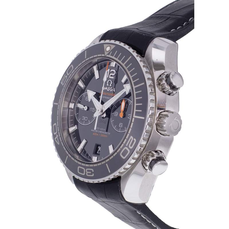 Montre d'occasion OMEGA Seamaster Planet Ocean 600m homme mouvement automatique certifié (cosc) bracelet cuir d'origine - vue D2
