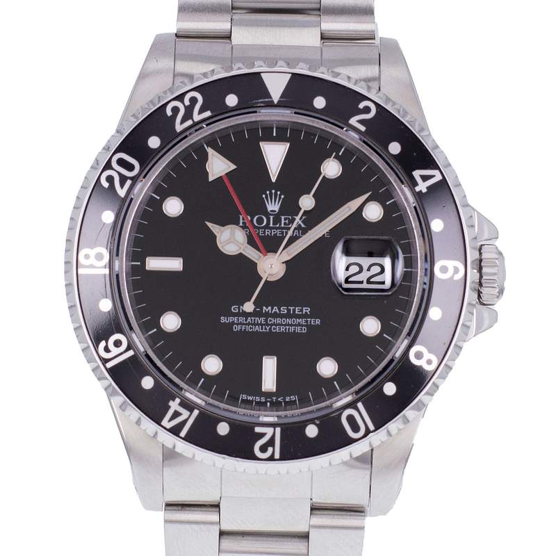 Montre d'occasion ROLEX GMT-Master homme mouvement automatique certifié (cosc) bracelet acier - vue D1