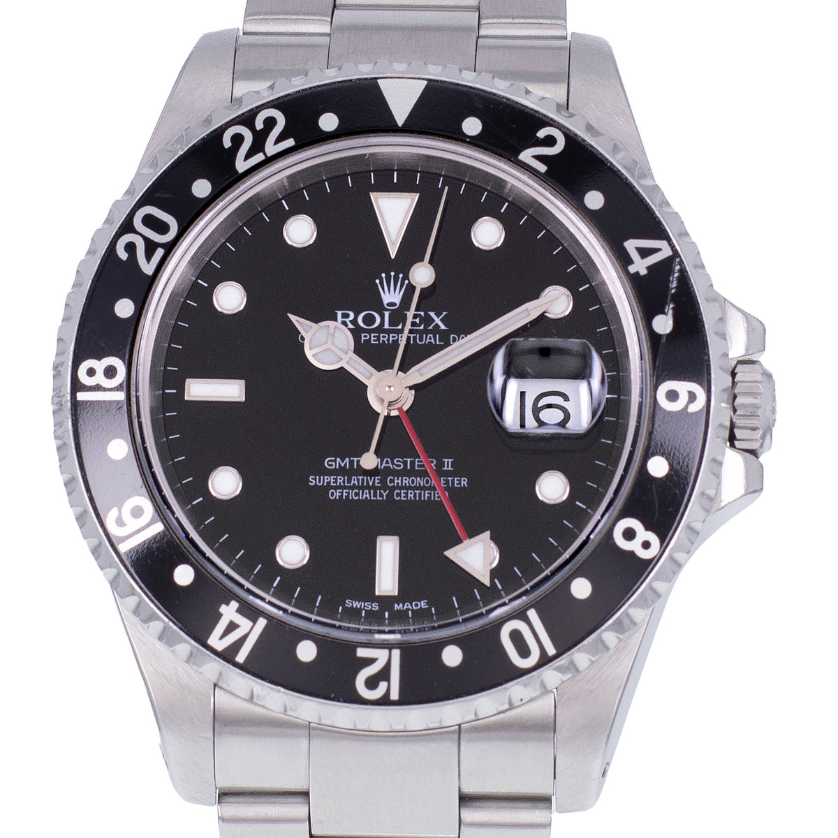 Montre d'occasion ROLEX GMT-Master II homme mouvement automatique certifié (cosc) bracelet acier - vue D1