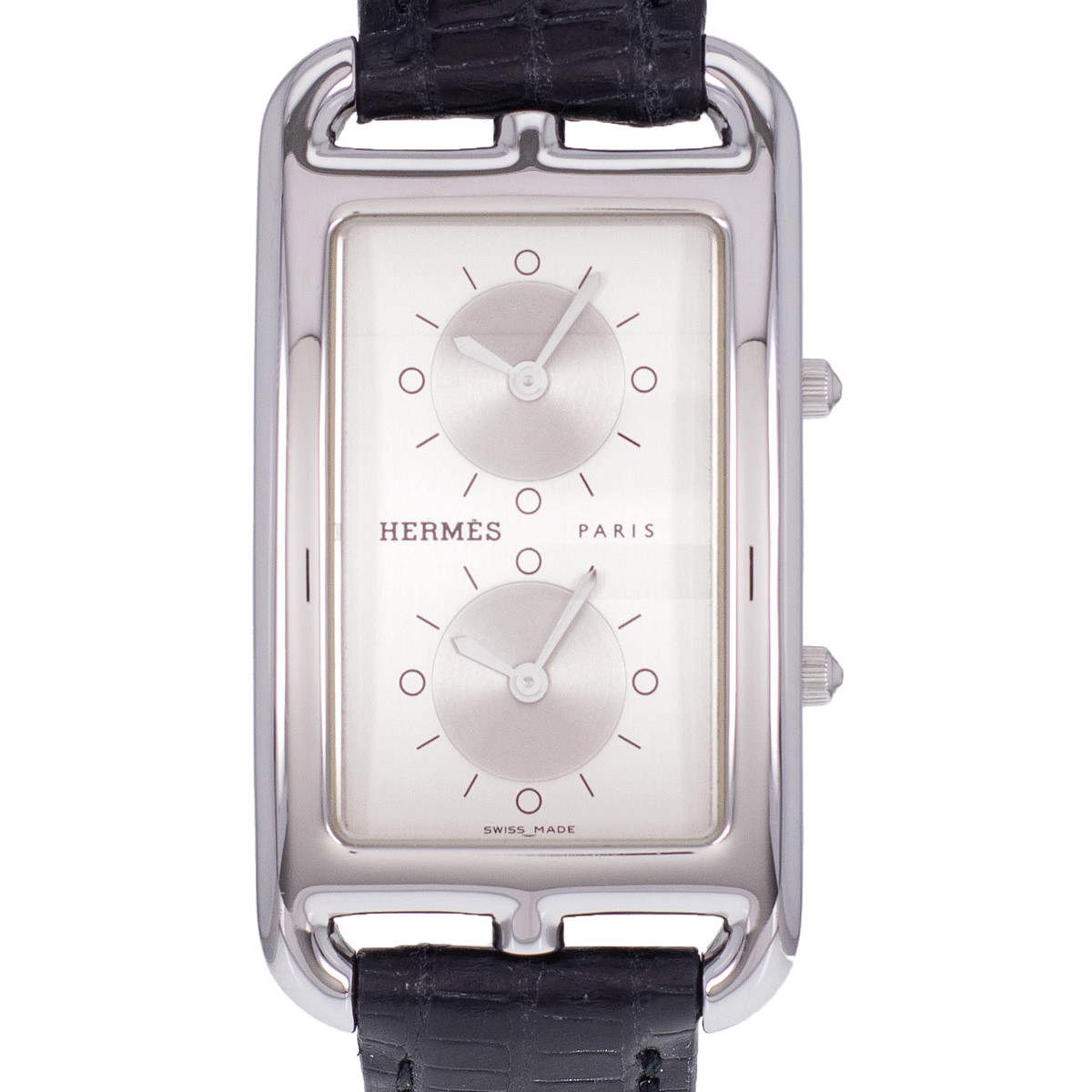 Montre d'occasion HERMES Cape Cod Double Zone homme quartz bracelet cuir cresus - vue D1