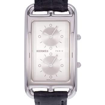 Montre d'occasion HERMES Cape Cod Double Zone homme quartz bracelet cuir cresus