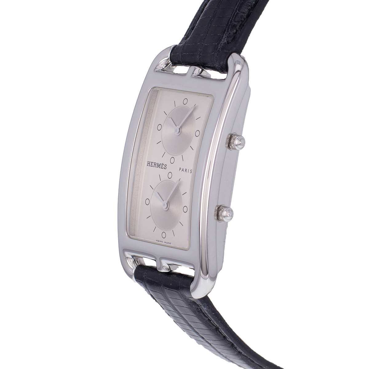 Montre d'occasion HERMES Cape Cod Double Zone homme quartz bracelet cuir cresus - vue D2