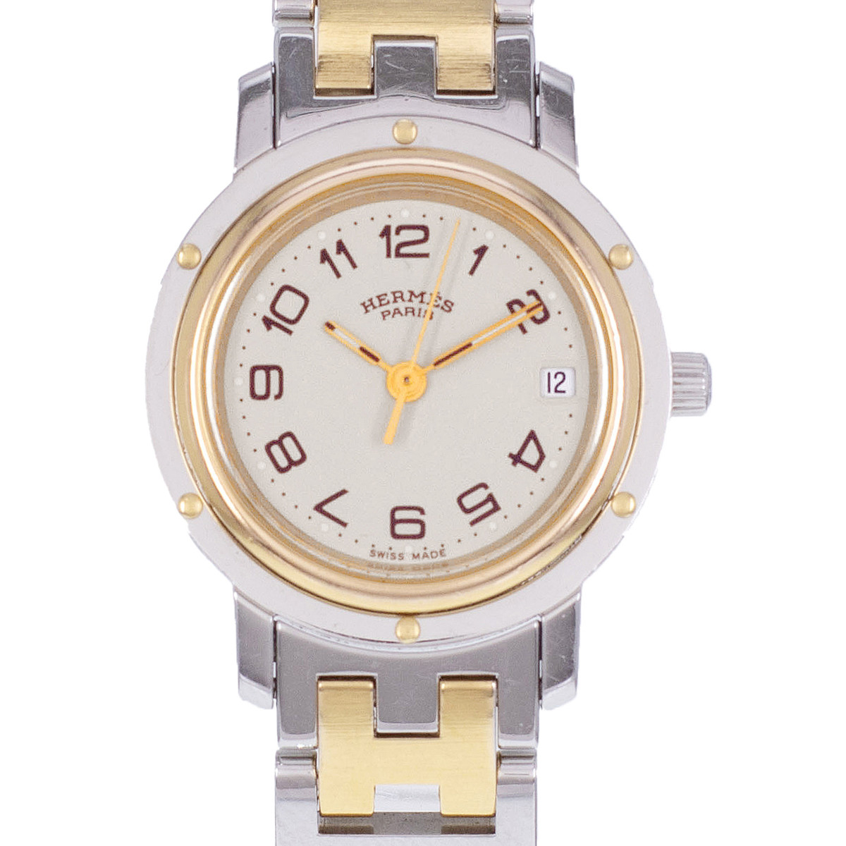 Montre d'occasion HERMES Clipper femme quartz bracelet acier et plaqué or - vue D1