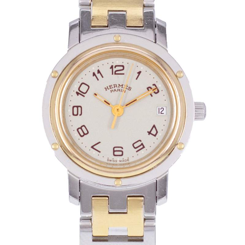 Montre d'occasion HERMES Clipper femme quartz bracelet acier et plaqué or - vue D1