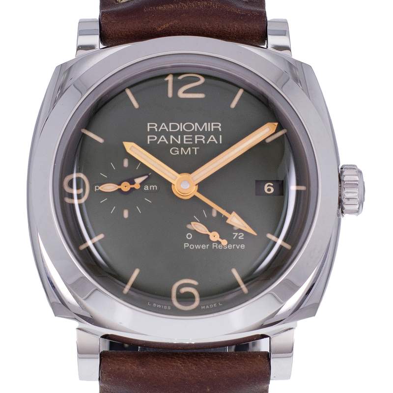 Montre d'occasion PANERAI Radiomir GMT Réserve de Marche homme automatique bracelet cuir d'origine - vue D1