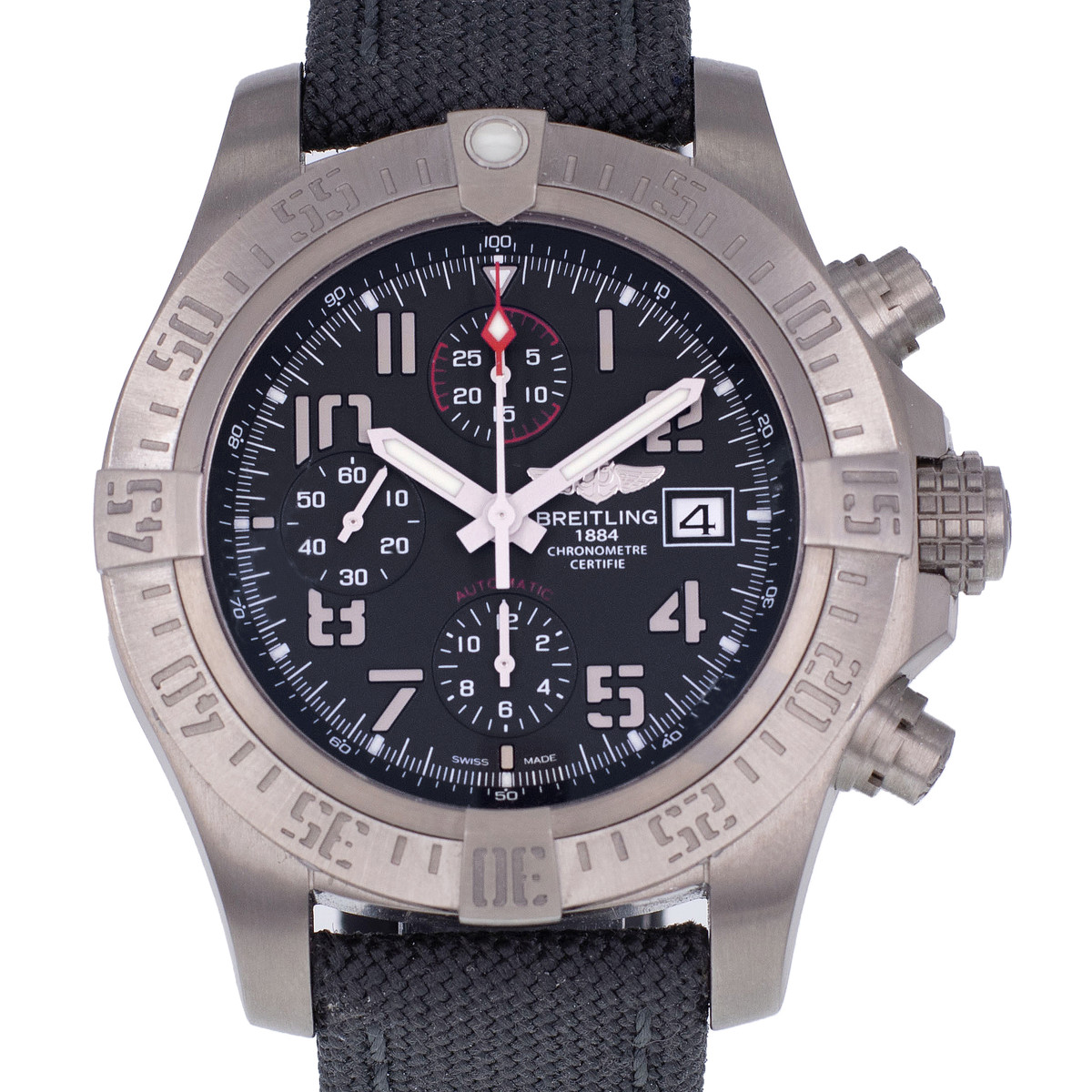 Montre d'occasion BREITLING Avenger Chronograph homme mouvement automatique certifié (cosc) bracelet textile - vue D1