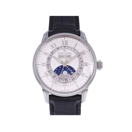 Pre-owned MAURICE LACROIX Masterpiece Moon Phase Men's Automatic Watch with Original Leather Strap