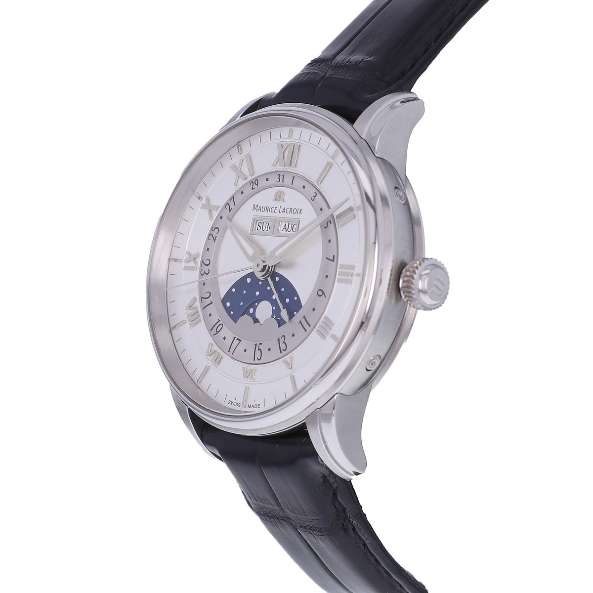 Montre d'occasion MAURICE LACROIX Masterpiece Phase de Lune homme automatique bracelet cuir d'origine - vue D2