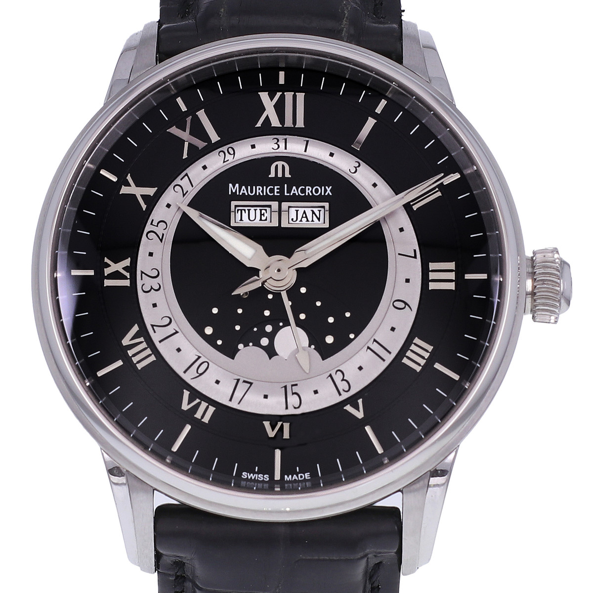Montre d'occasion MAURICE LACROIX Masterpiece Phase de Lune homme automatique bracelet cuir d'origine - vue D1