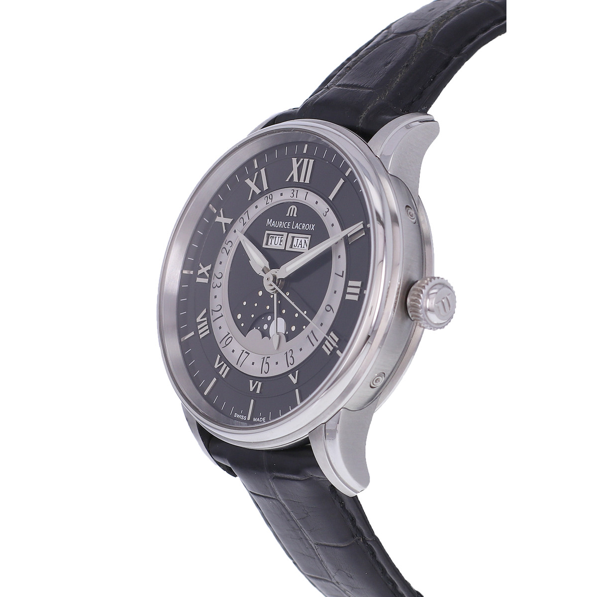 Montre d'occasion MAURICE LACROIX Masterpiece Phase de Lune homme automatique bracelet cuir d'origine - vue D2