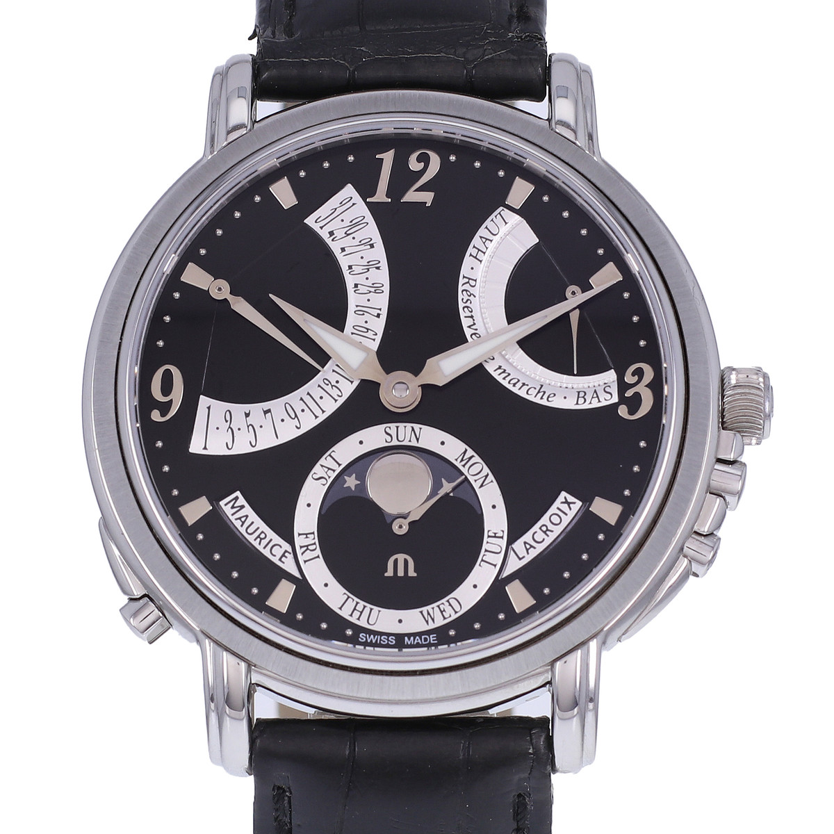 Montre d'occasion MAURICE LACROIX Masterpiece Lune Rétrograde homme mécanique bracelet cuir d'origine - vue D1
