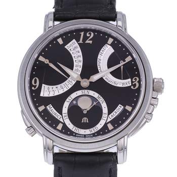 Tweedehands MAURICE LACROIX Masterpiece Lune Rétrograde herenhorloge, mechanisch, met originele leren band