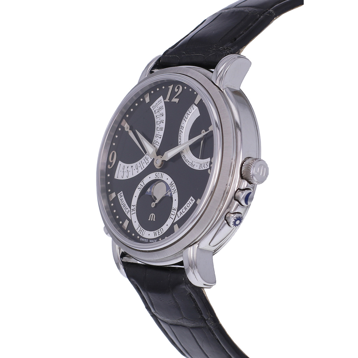 Montre d'occasion MAURICE LACROIX Masterpiece Lune Rétrograde homme mécanique bracelet cuir d'origine - vue D2