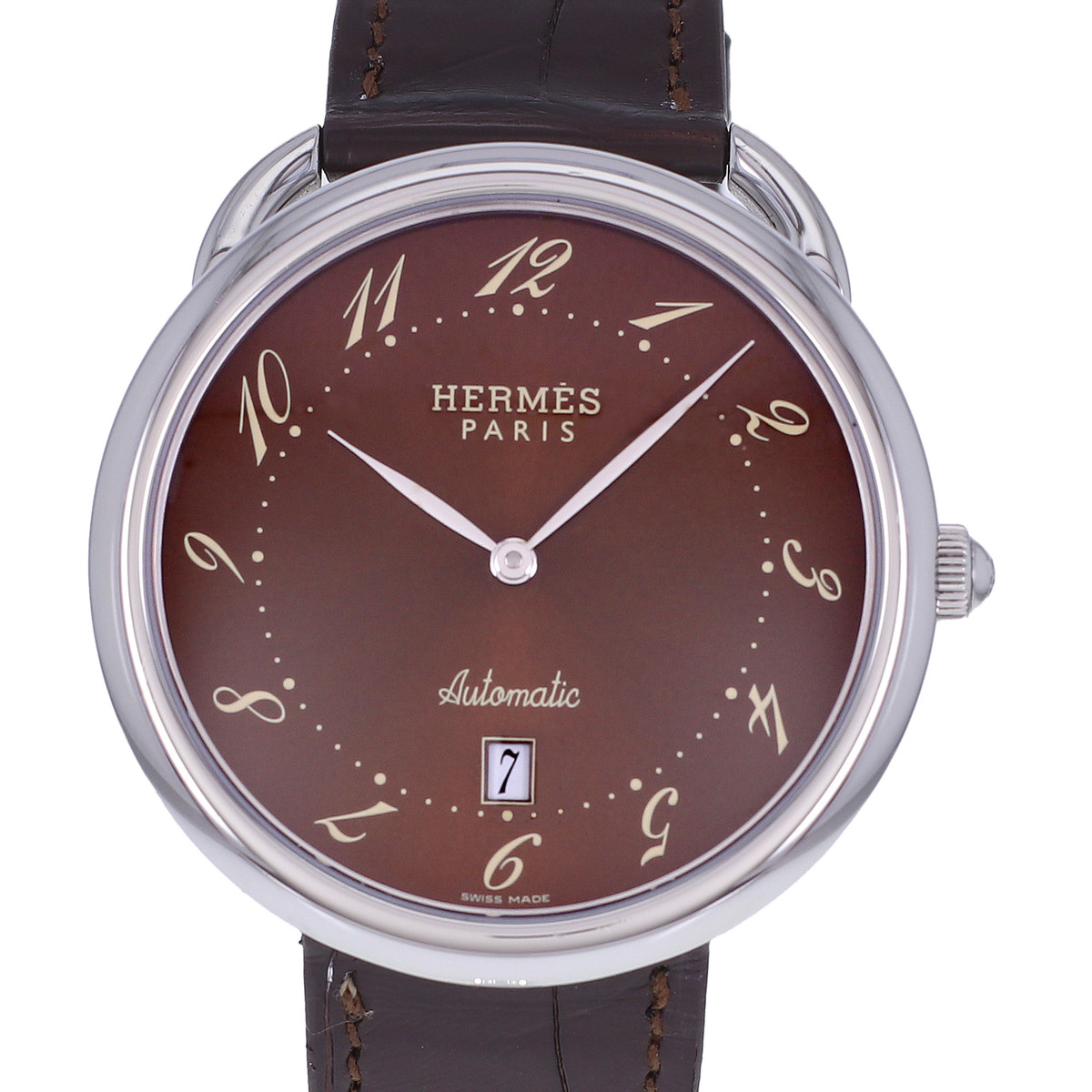 Montre d'occasion HERMES Arceau TGM homme automatique bracelet cuir cresus - vue D1
