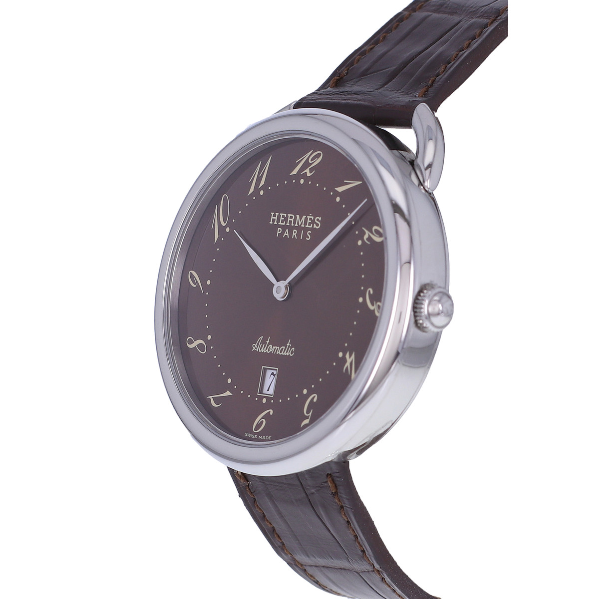 Montre d'occasion HERMES Arceau TGM homme automatique bracelet cuir cresus - vue D2