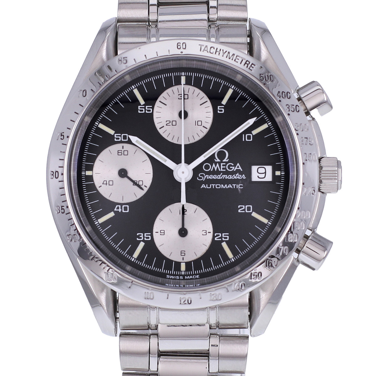 Montre d'occasion OMEGA Speedmaster Date 'Panda' homme automatique bracelet acier - vue D1
