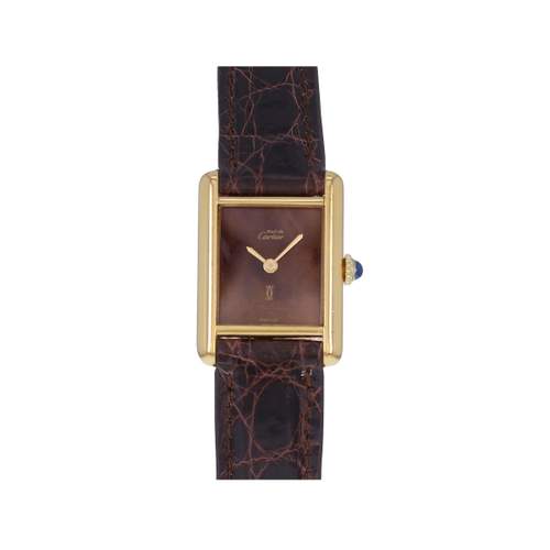 Montre d'occasion CARTIER Tank Must Vermeil femme mécanique bracelet cuir cresus