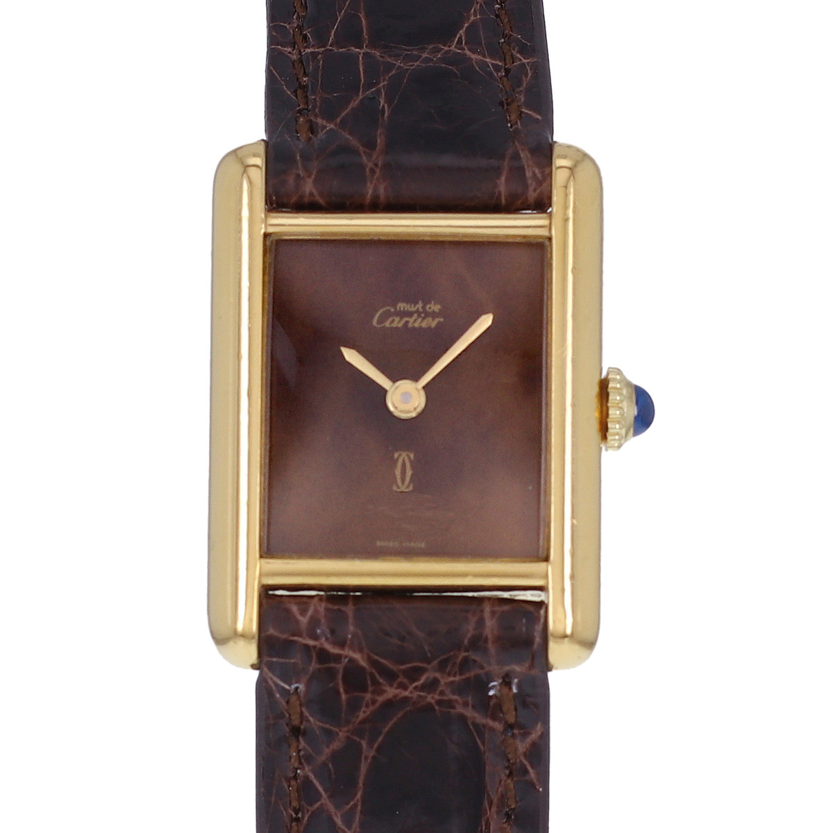 Montre d'occasion CARTIER Tank Must Vermeil femme mécanique bracelet cuir cresus - vue D1