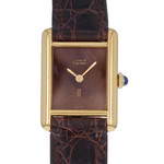 Montre d'occasion CARTIER Tank Must Vermeil femme mécanique bracelet cuir cresus - vue D1