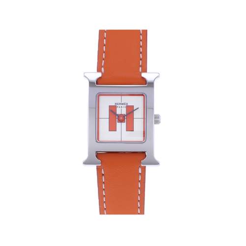 Tweedehands HERMES Heure H dameshorloge met quartz uurwerk en een leren band in de kleur cresus