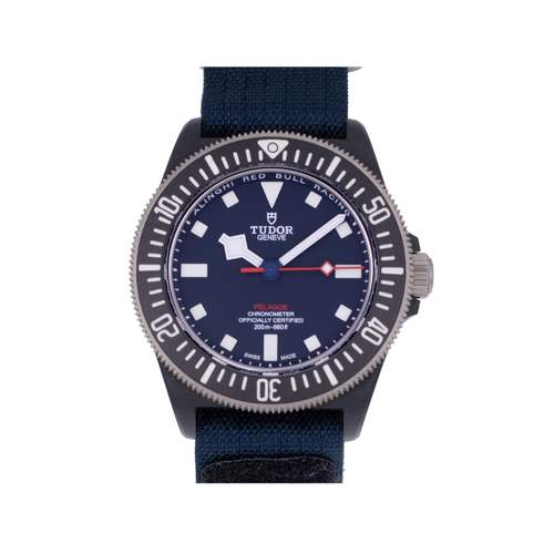 Pre-owned TUDOR Pelagos FXD Alinghi Red Bull Racing Edition men's watch with certified automatic movement (COSC) and NATO strap
