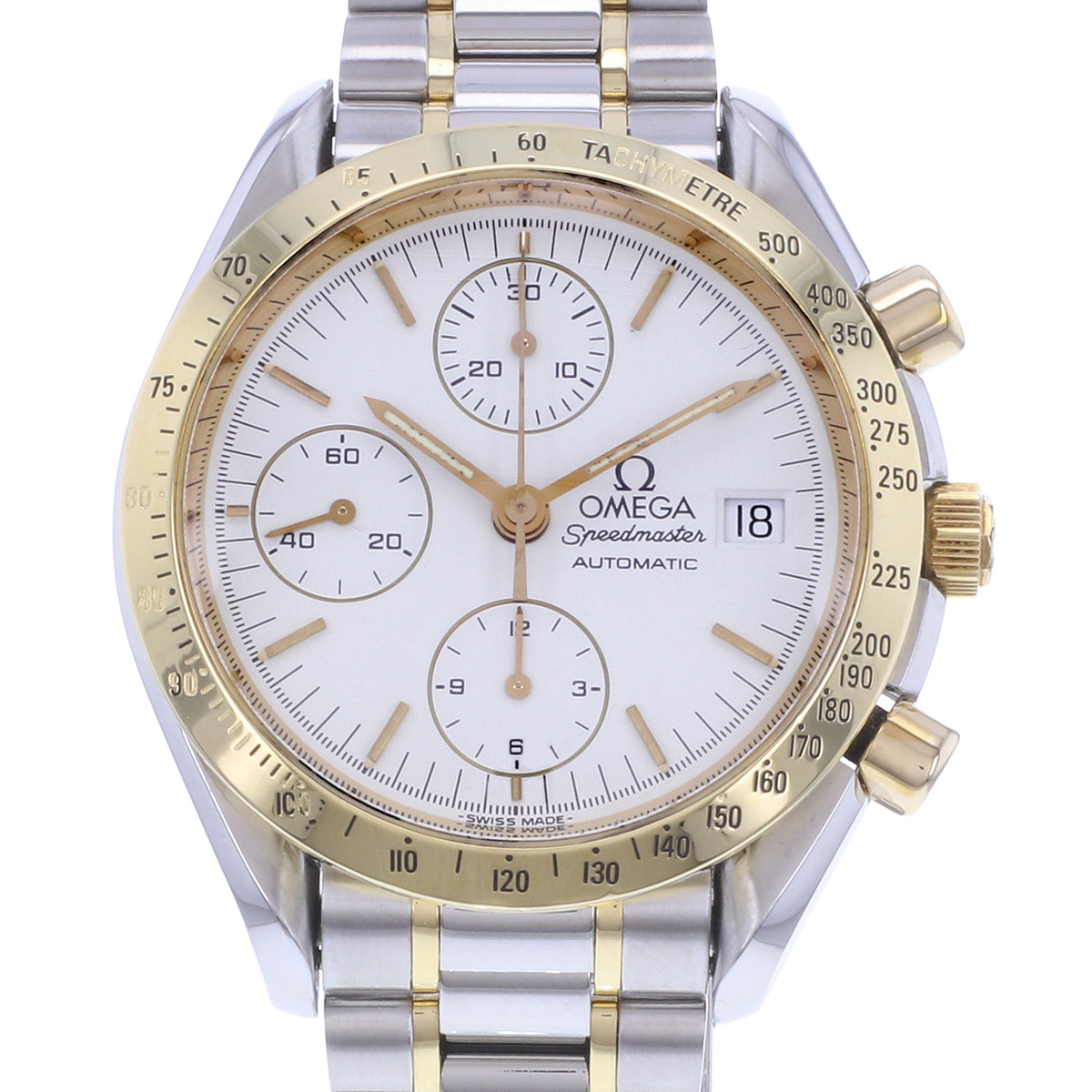 Montre d'occasion OMEGA Speedmaster Date homme automatique bracelet or jaune 750/000 et acier - vue D1
