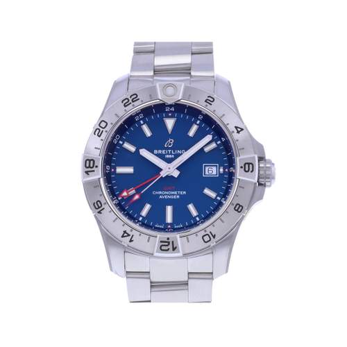 Pre-owned BREITLING Avenger GMT men's watch with certified automatic movement (COSC) and steel bracelet