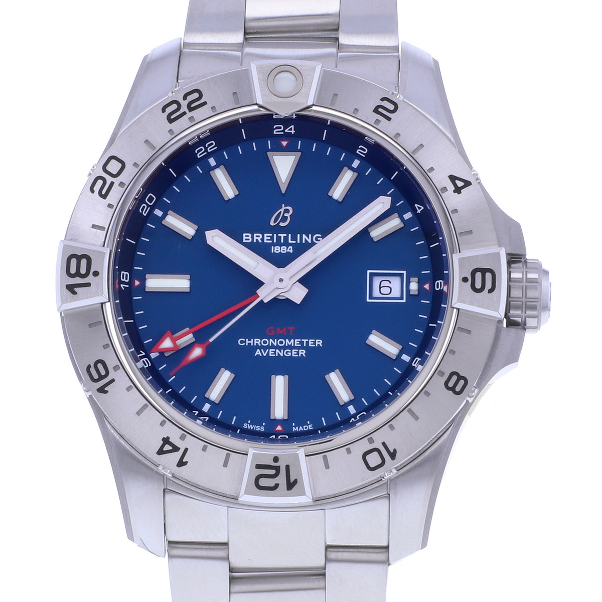 Montre d'occasion BREITLING Avenger Gmt homme mouvement automatique certifié (cosc) bracelet acier - vue D1