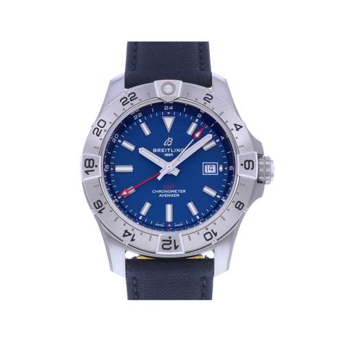 Montre d'occasion BREITLING Avenger Gmt homme mouvement automatique certifié (cosc) bracelet cuir d'origine