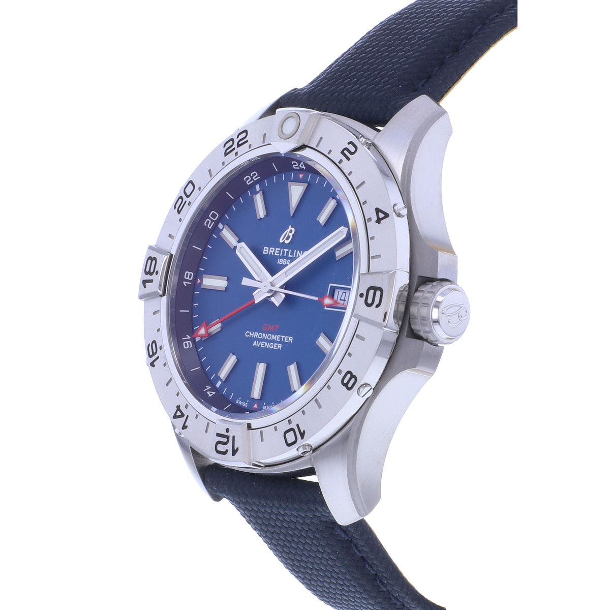 Montre d'occasion BREITLING Avenger Gmt homme mouvement automatique certifié (cosc) bracelet cuir d'origine - vue D2