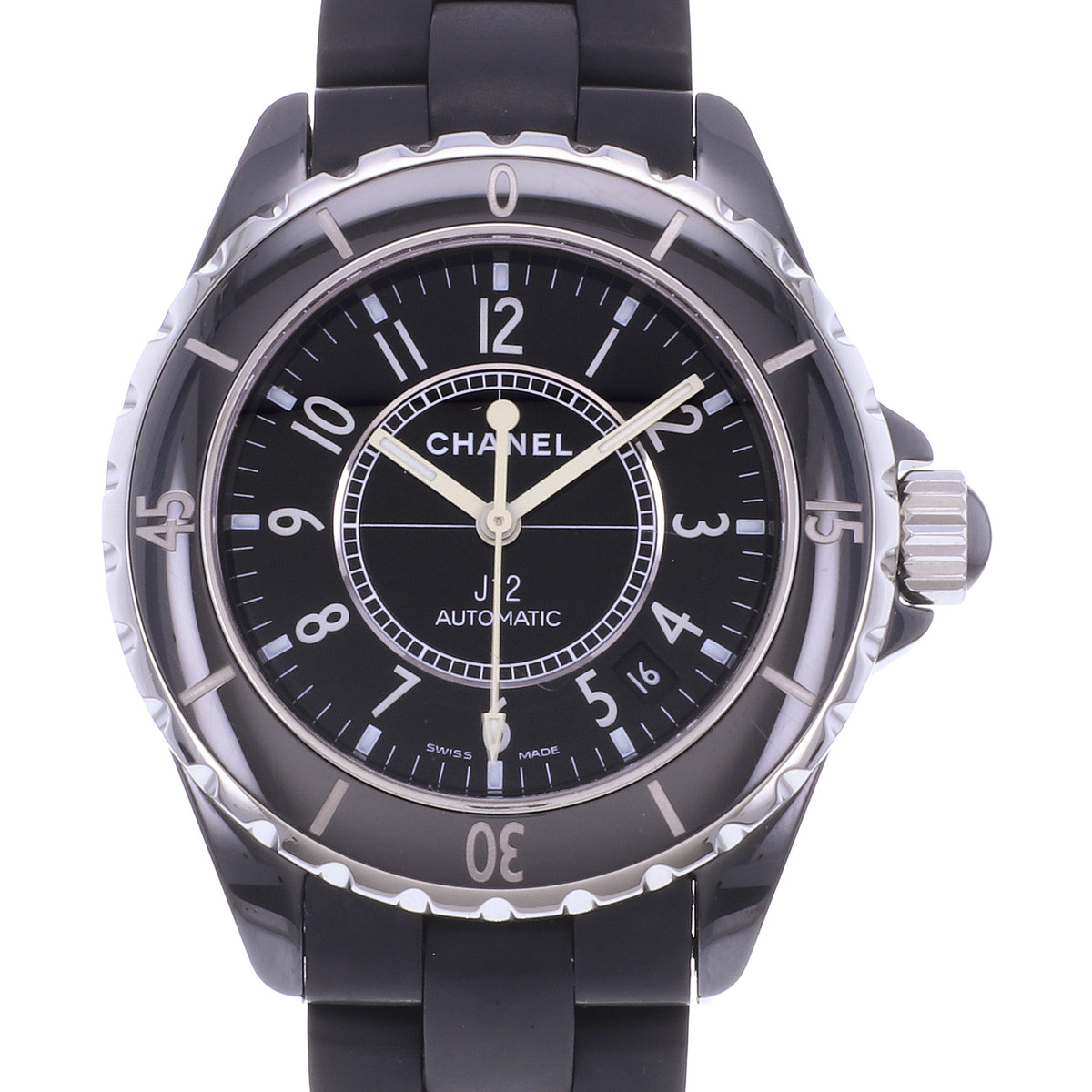 Montre d'occasion CHANEL J12 38 mm femme automatique bracelet caoutchouc - vue D1