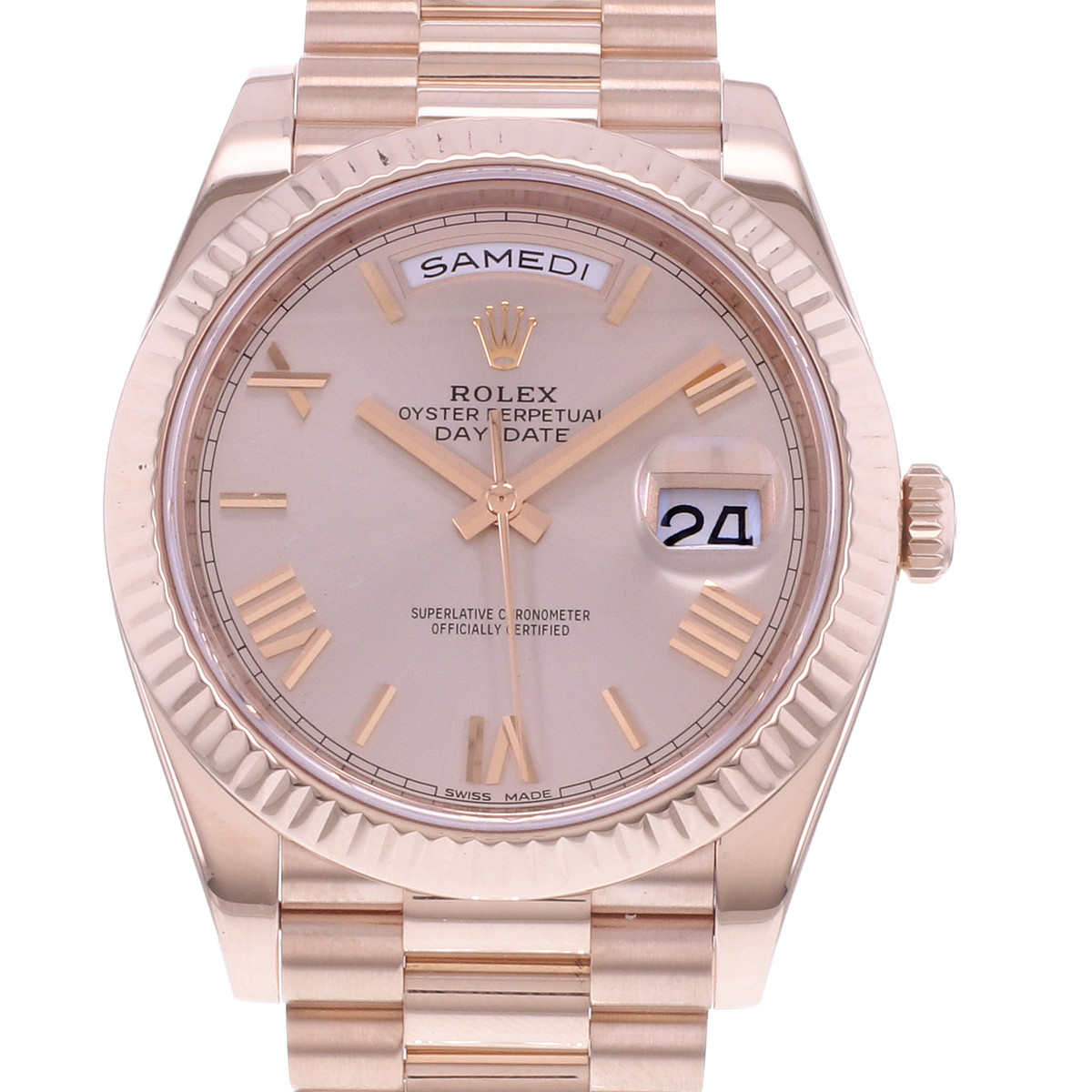 Montre d'occasion ROLEX Day-Date II homme mouvement automatique certifié (cosc) bracelet or rose 750/000 - vue D1