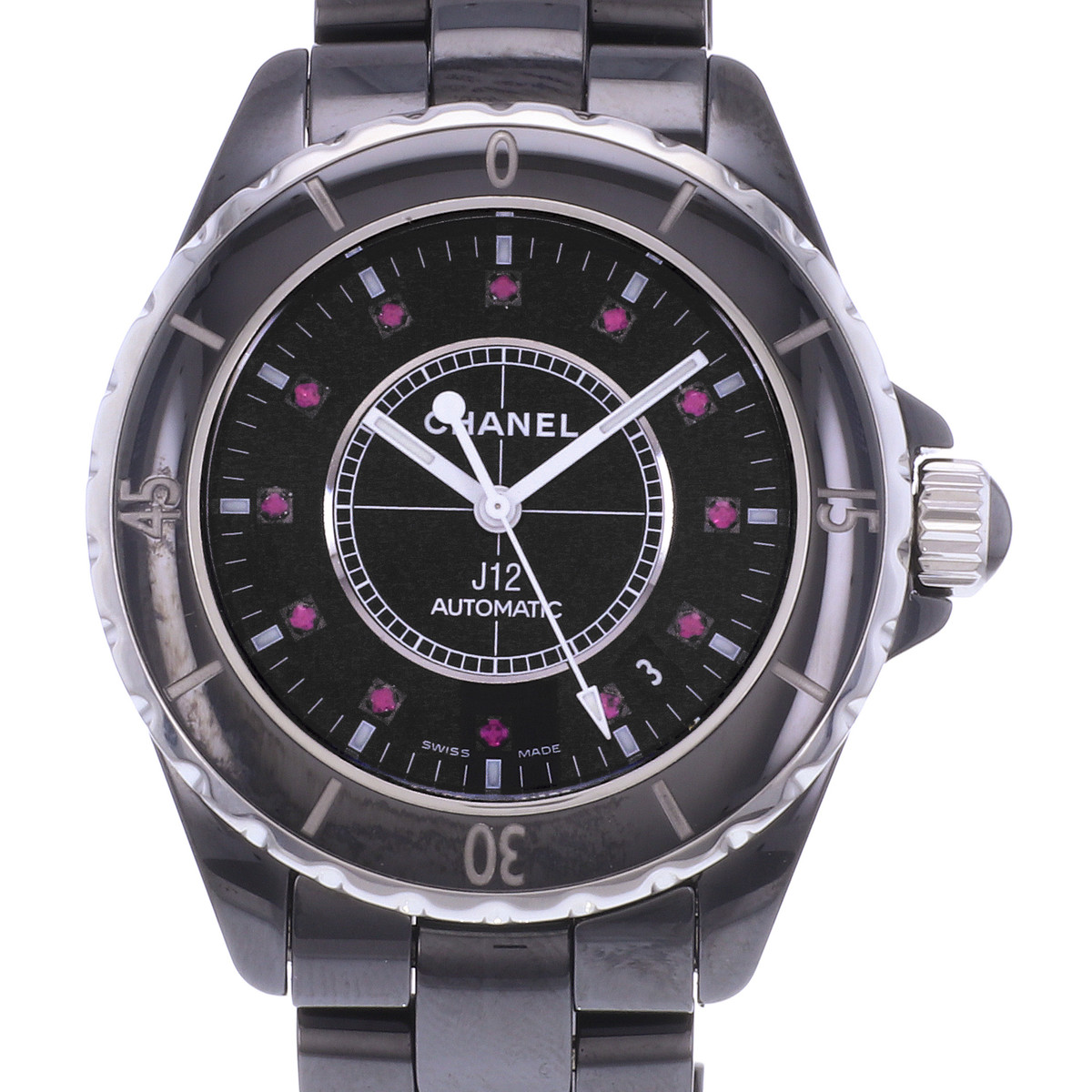 Montre d'occasion CHANEL J12 38 mm Rubis femme automatique bracelet céramique - vue D1