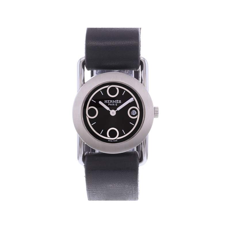 Montre d'occasion HERMES Barenia Ronde femme quartz bracelet cuir d'origine - vue 1