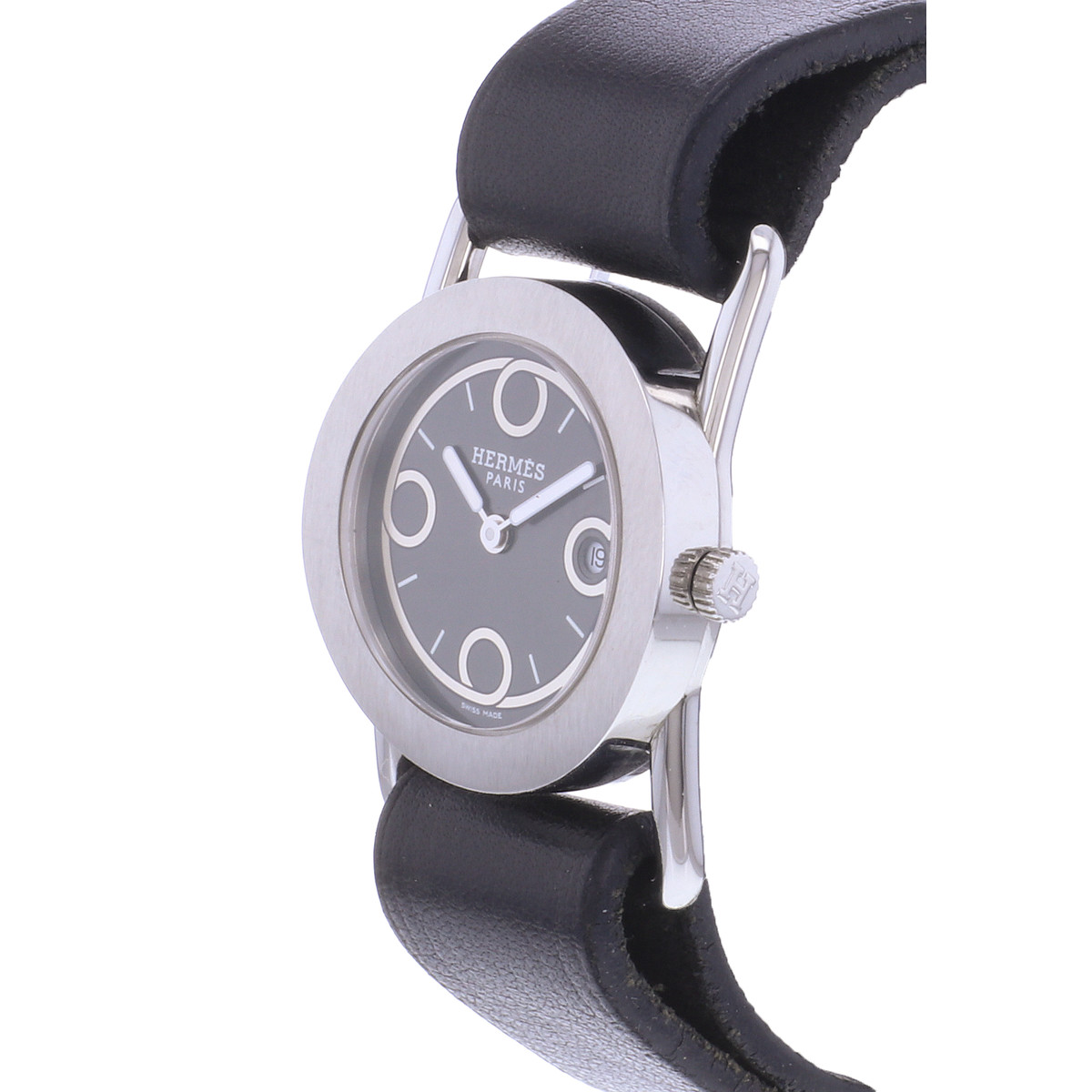 Montre d'occasion HERMES Barenia Ronde femme quartz bracelet cuir d'origine - vue D2