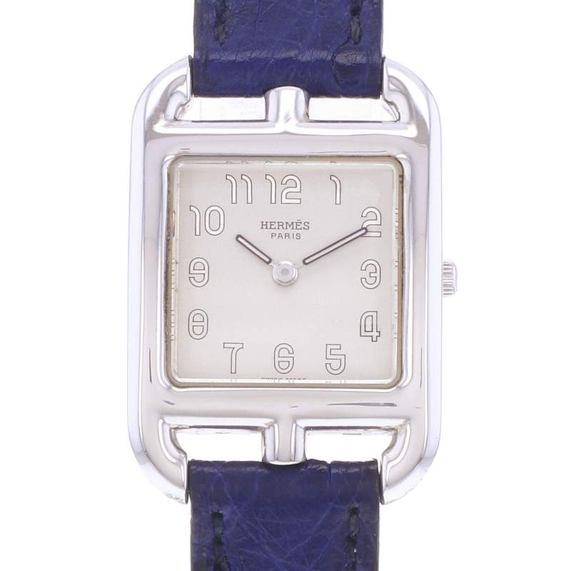Montre d'occasion HERMES Cape Cod Argent femme quartz bracelet cuir d'origine - vue D1