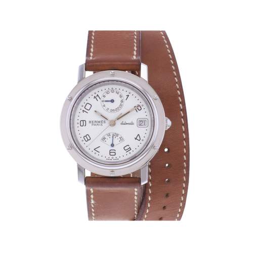 Montre d'occasion HERMES Clipper Chrono homme automatique bracelet cuir d'origine
