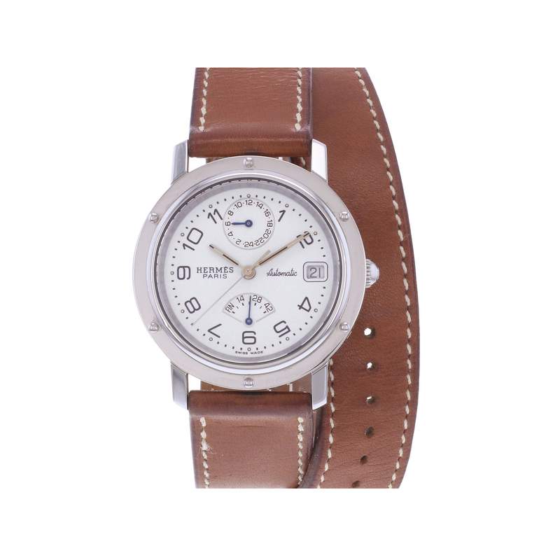 Montre d'occasion HERMES Clipper Chrono homme automatique bracelet cuir d'origine - vue 1