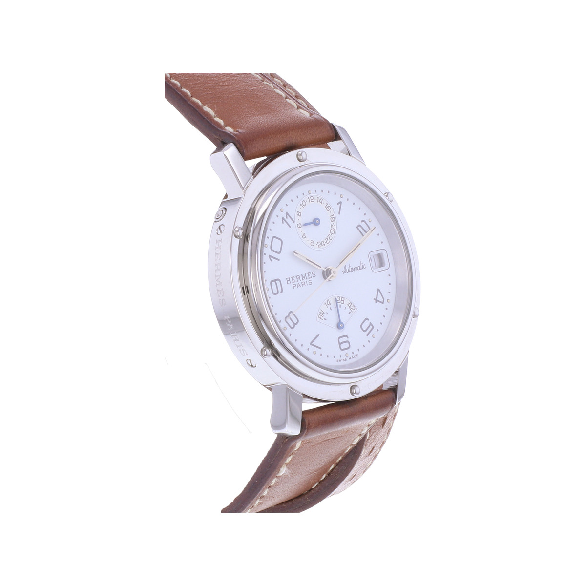 Montre d'occasion HERMES Clipper Chrono homme automatique bracelet cuir d'origine - vue 2