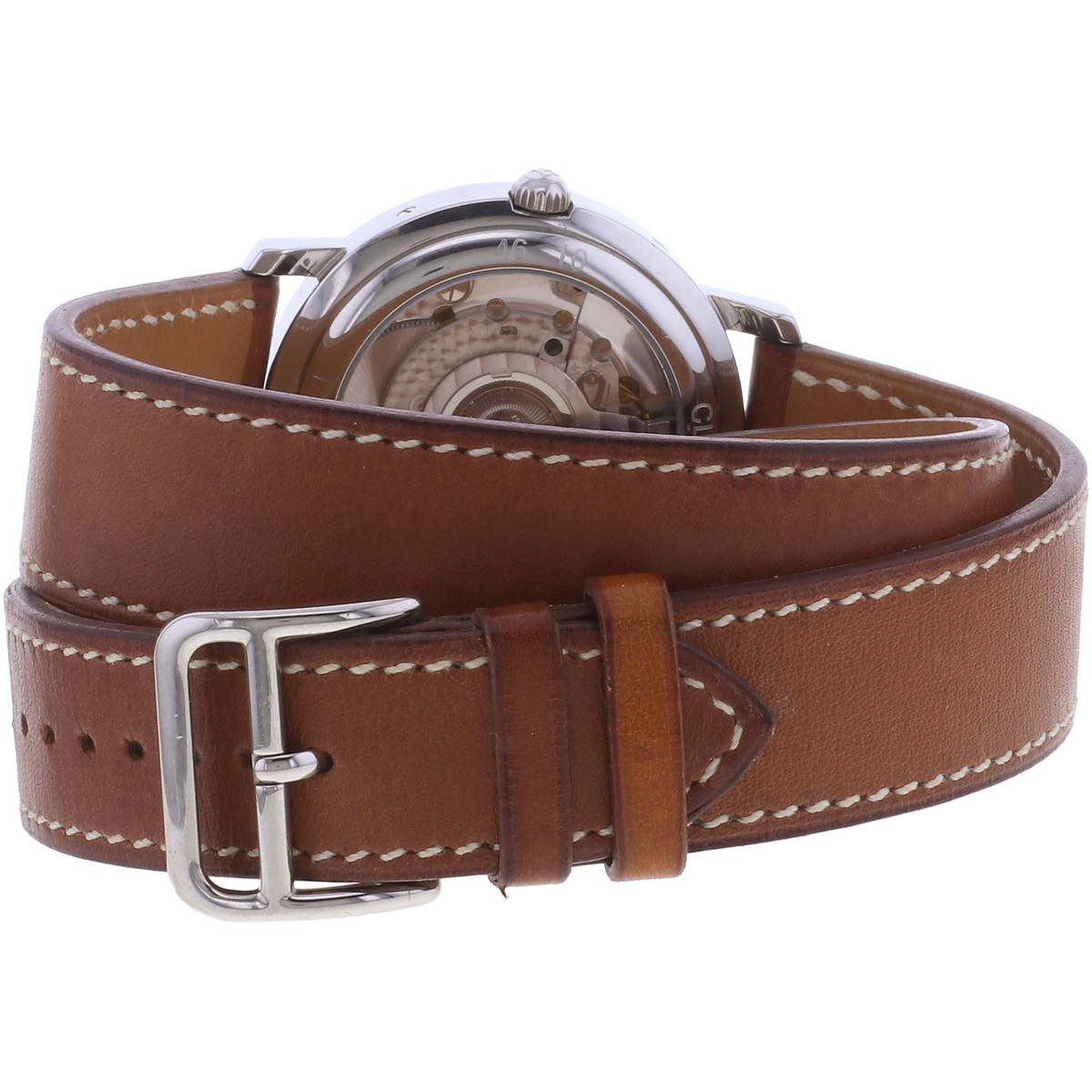 Montre d'occasion HERMES Clipper Chrono homme automatique bracelet cuir d'origine - vue 3