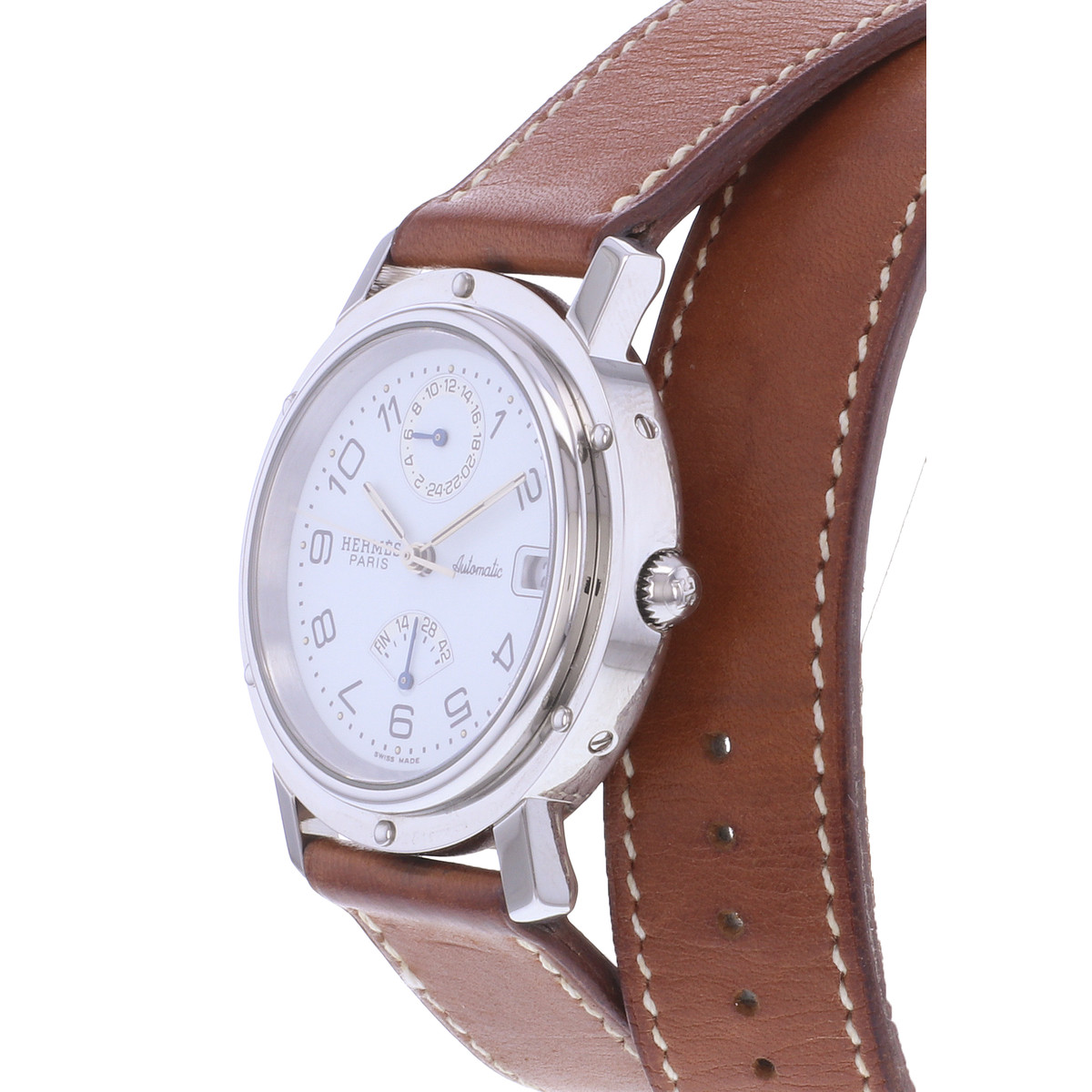 Montre d'occasion HERMES Clipper Chrono homme automatique bracelet cuir d'origine - vue D2