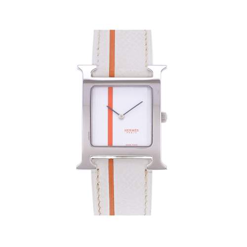 Montre d'occasion HERMES Heure H MM femme quartz bracelet cuir d'origine