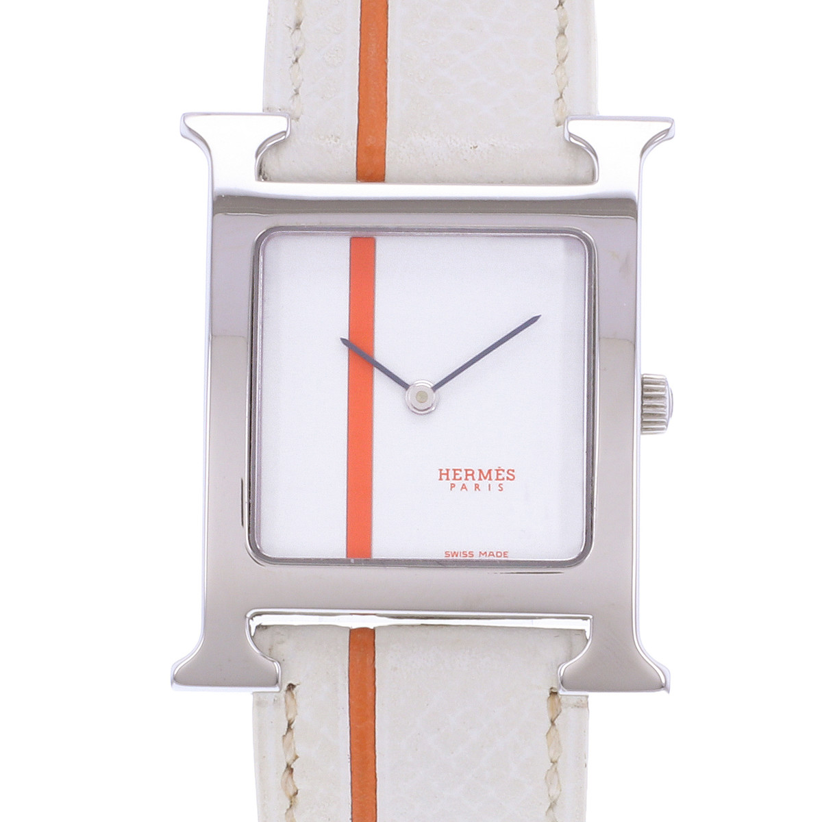 Montre d'occasion HERMES Heure H MM femme quartz bracelet cuir d'origine - vue D1