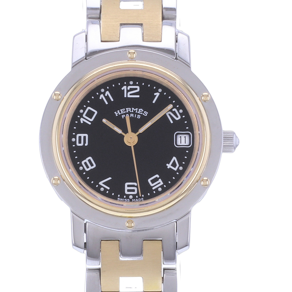 Montre d'occasion HERMES Clipper femme quartz bracelet acier et plaqué or - vue D1