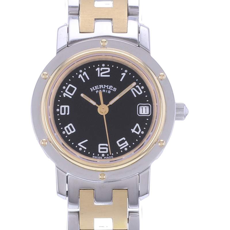 Montre d'occasion HERMES Clipper femme quartz bracelet acier et plaqué or - vue D1