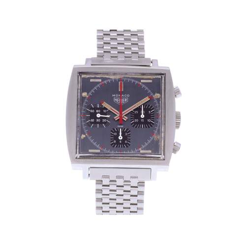 Pre-owned HEUER Monaco Vintage Mechanical Men's Chronograph with Steel Bracelet