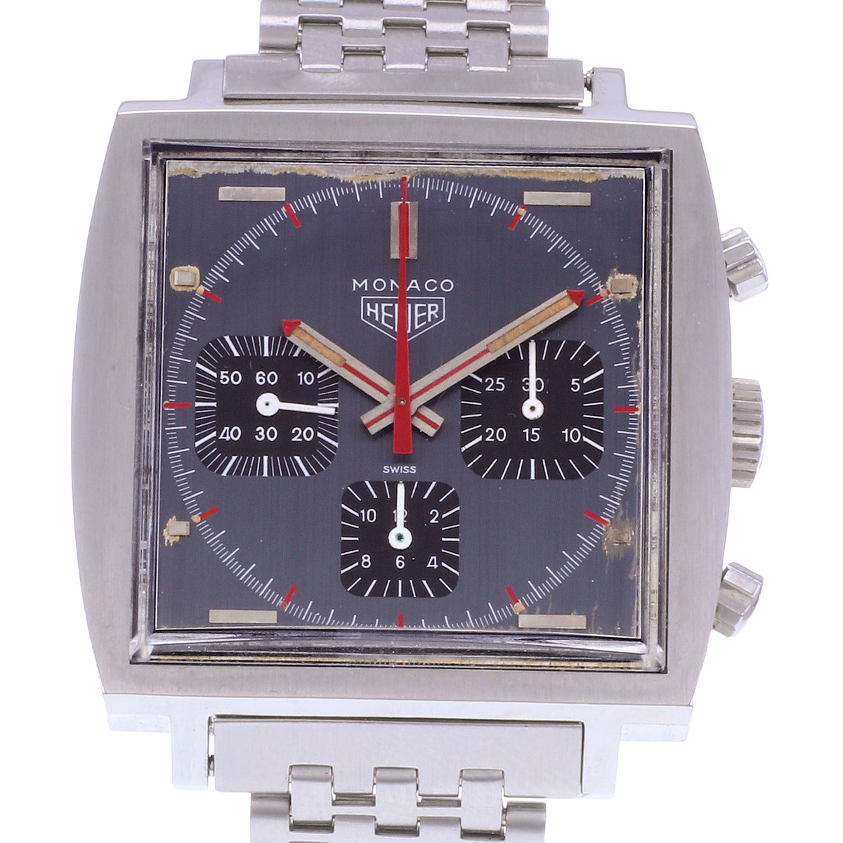 Montre d'occasion HEUER Monaco Chronographe Vintage homme mécanique bracelet acier - vue D1