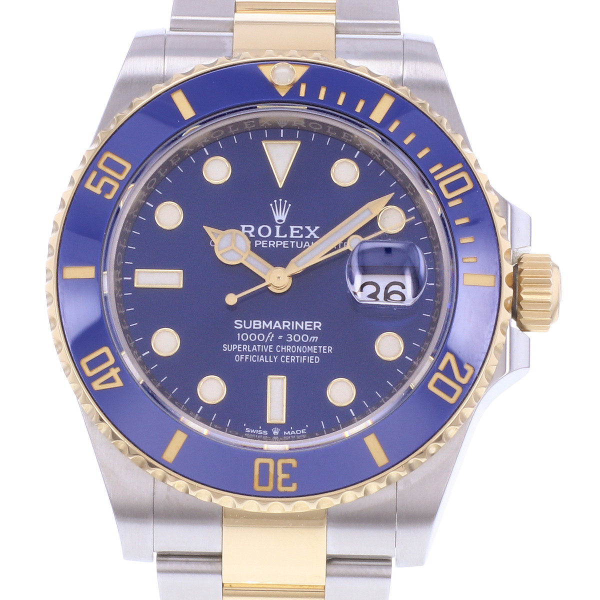 Montre d'occasion ROLEX Submariner Date homme mouvement automatique certifié (cosc) bracelet or jaune 750/000 et acier - vue D1