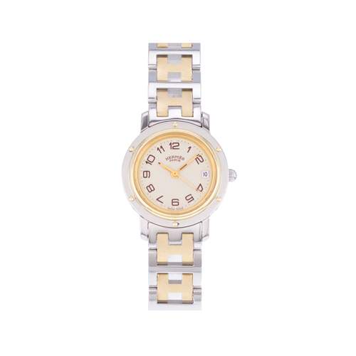 Montre d'occasion HERMES Clipper femme quartz bracelet acier et plaqué or